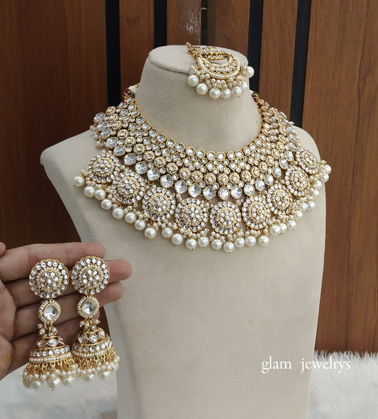 Gold White Kundan necklace Set/ kundan Indian jewellery Kirti sets