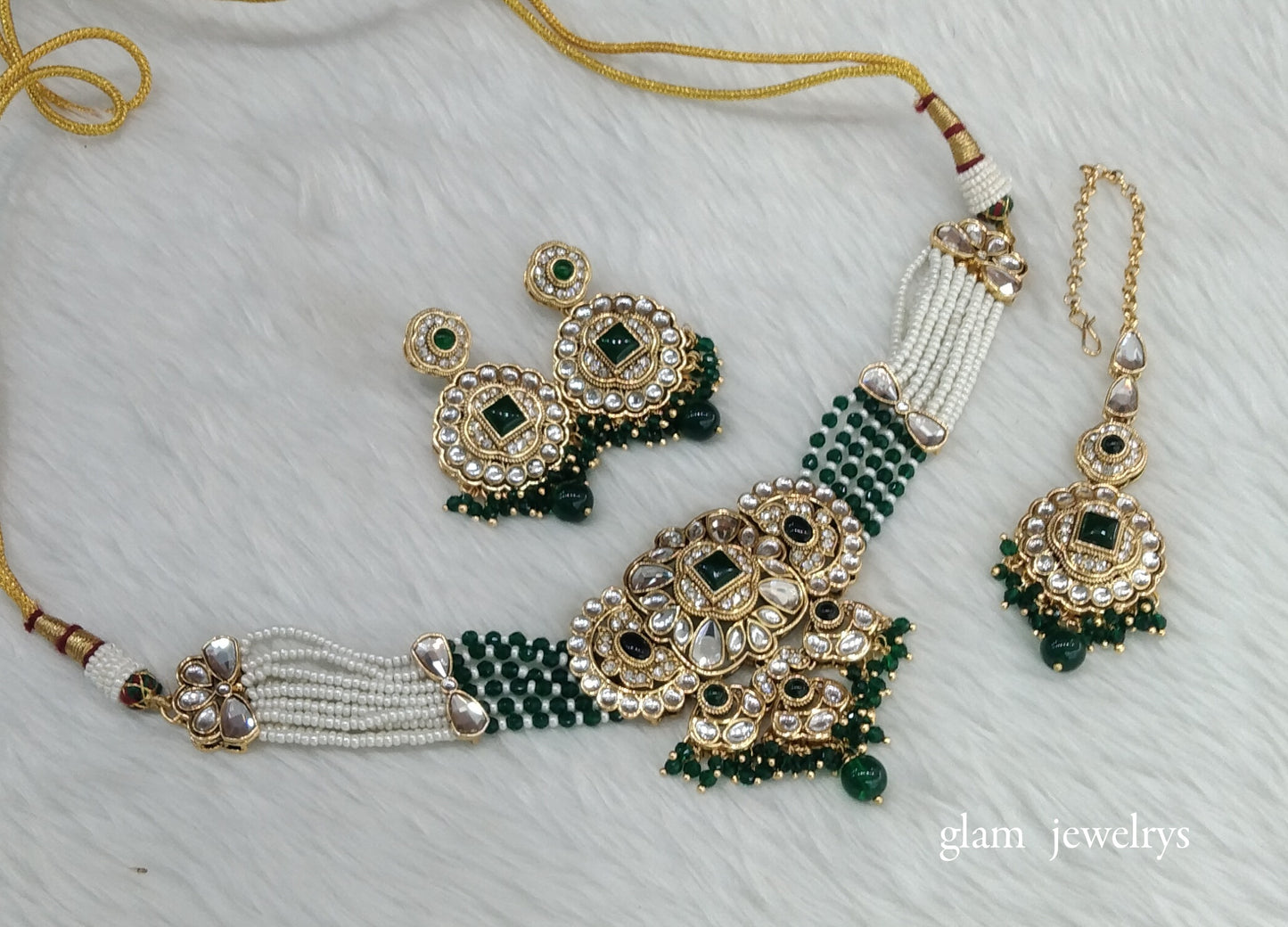 Green kundan Choker Indian jewellery Jasveer sets