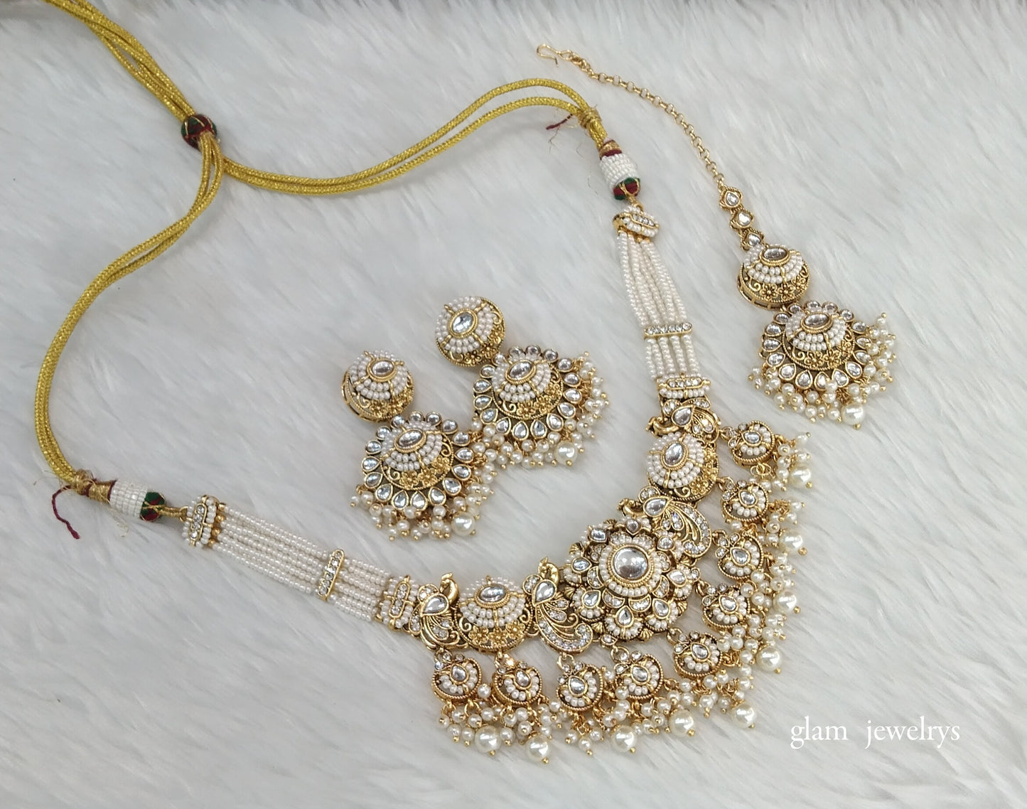 Gold White Kundan Choker Indian jewellery Priyanka sets