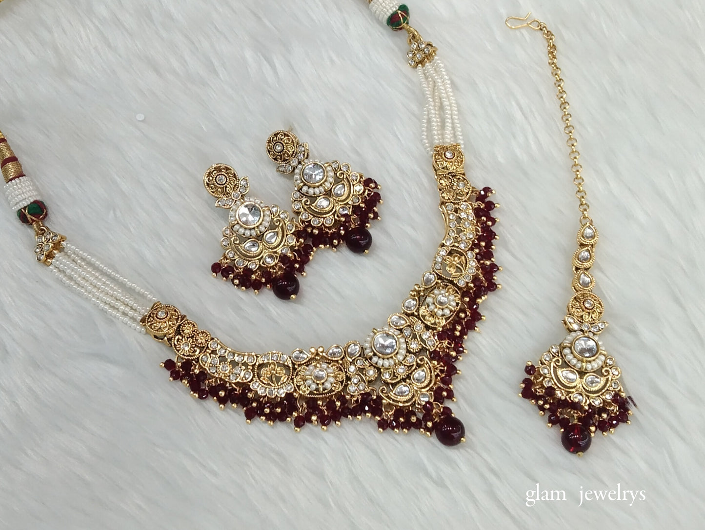 Gold Maroon Kundan Choker Indian jewellery Gopi sets