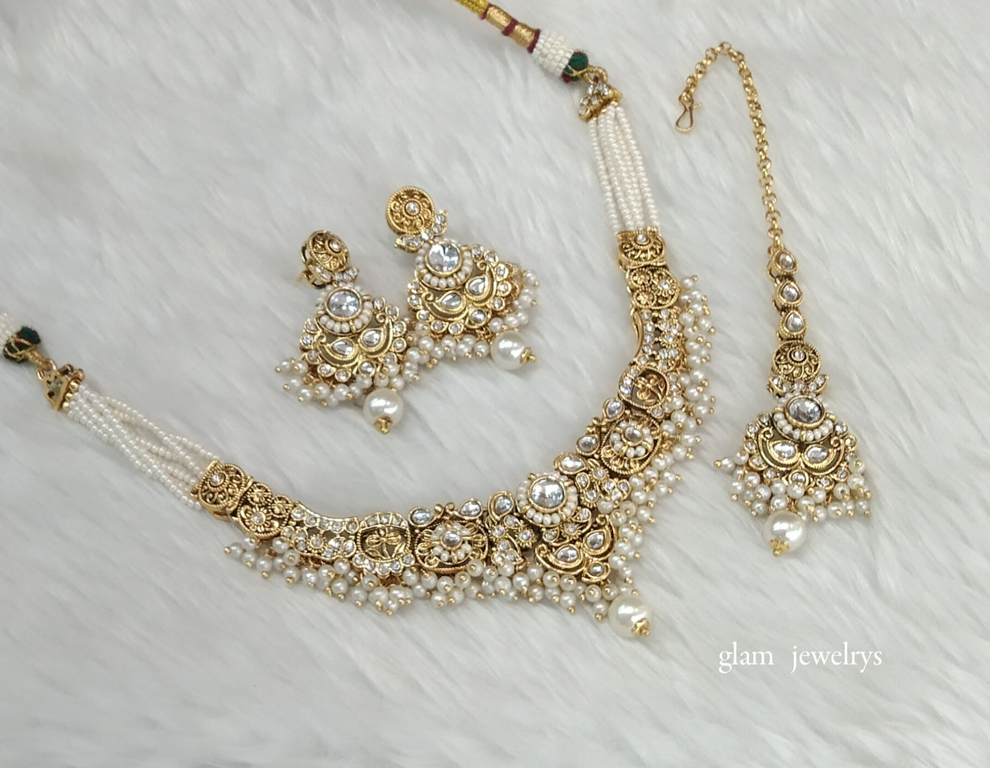 Gold White Kundan Choker Indian jewellery Gopi sets