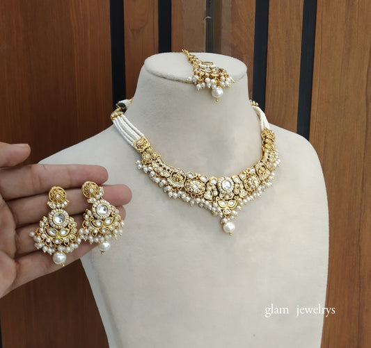 Gold White Kundan Choker Indian jewellery Gopi sets