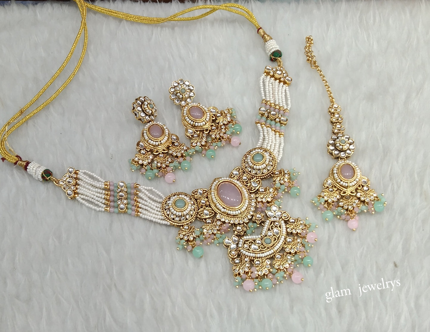 Mint Pink Kundan Choker Indian jewellery Urvi sets