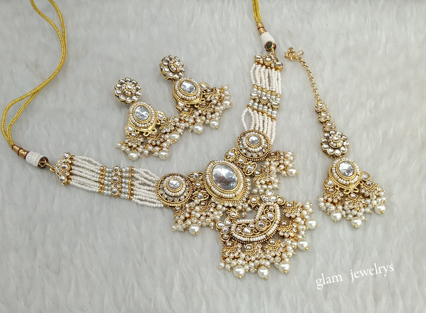 Gold White Kundan Choker Indian jewellery Urvi sets