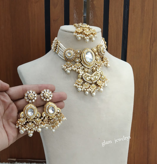 Gold White Kundan Choker Indian jewellery Urvi sets