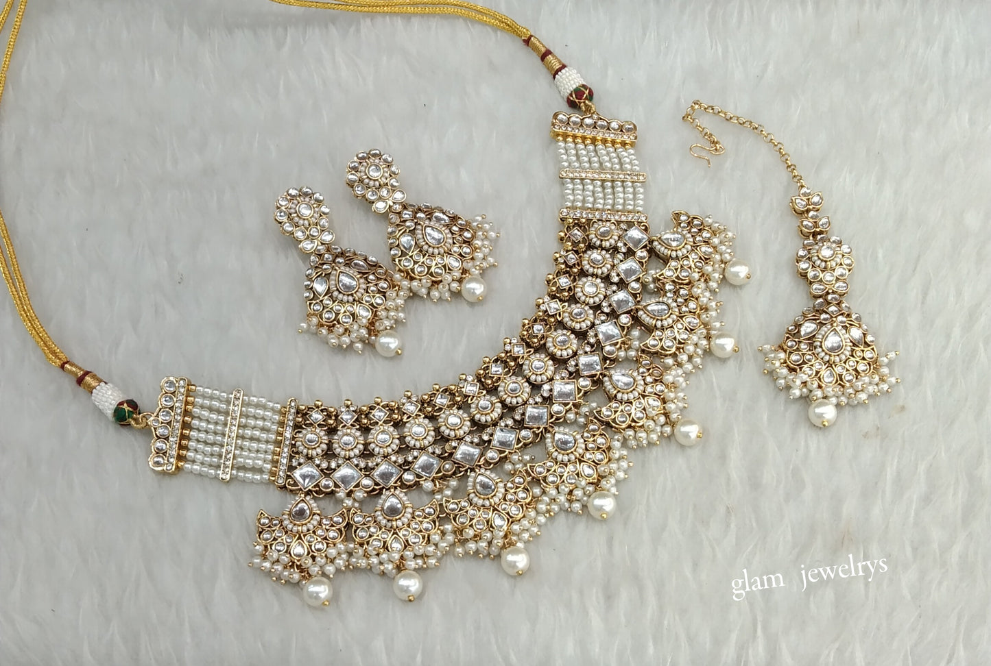Gold White Kundan necklace Set/ kundan Indian jewellery Eisha sets