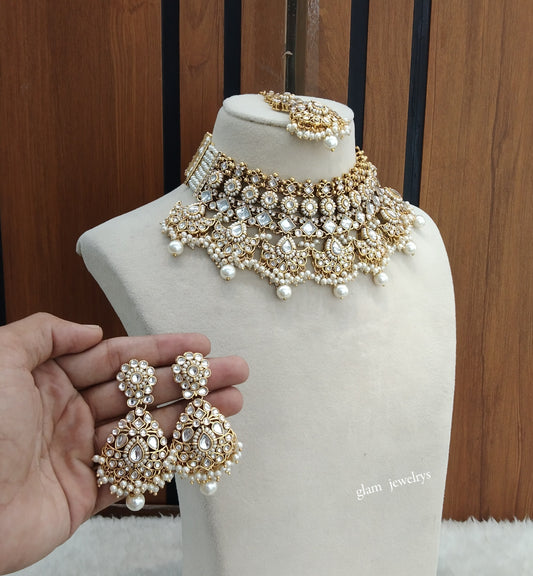 Gold White Kundan necklace Set/ kundan Indian jewellery Eisha sets