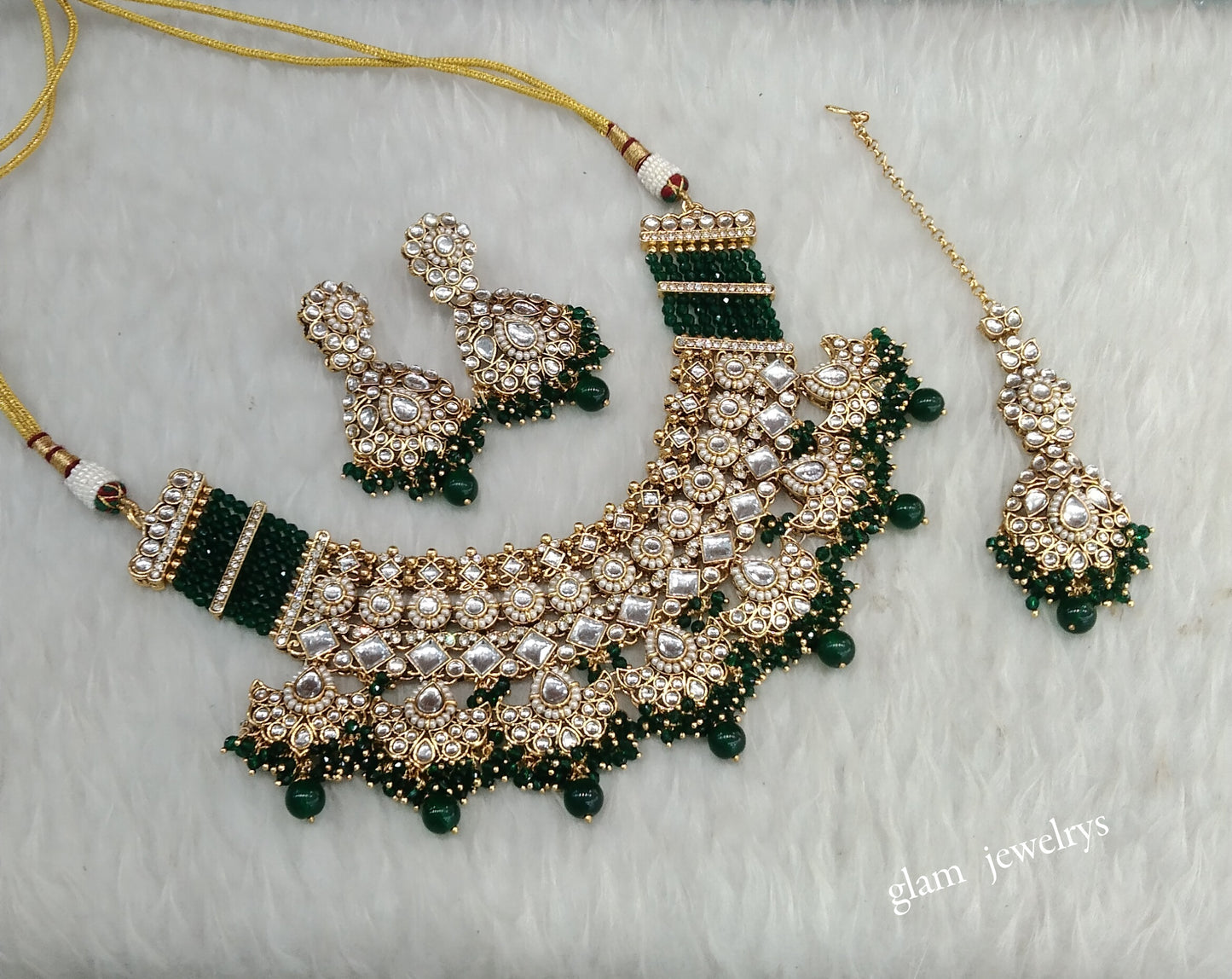 Gold Green Kundan necklace Set/ kundan Indian jewellery Eisha sets