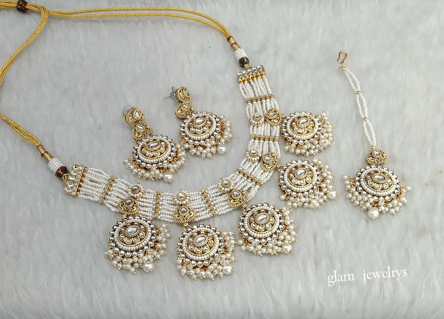 Gold White Kundan necklace Set/ kundan Indian jewellery Sunita sets