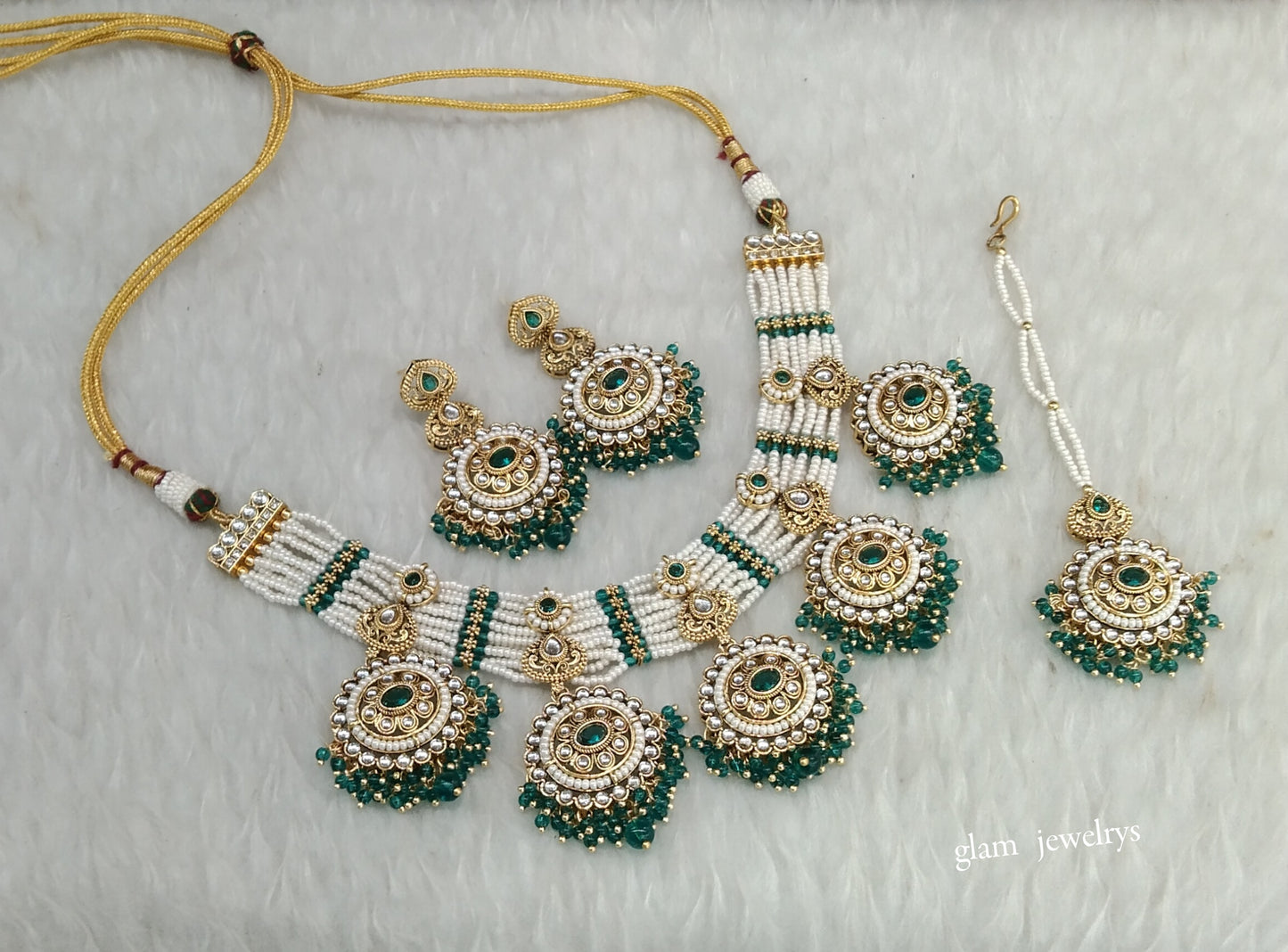 Gold Rama Green Kundan necklace Set/ kundan Indian jewellery Sunita sets