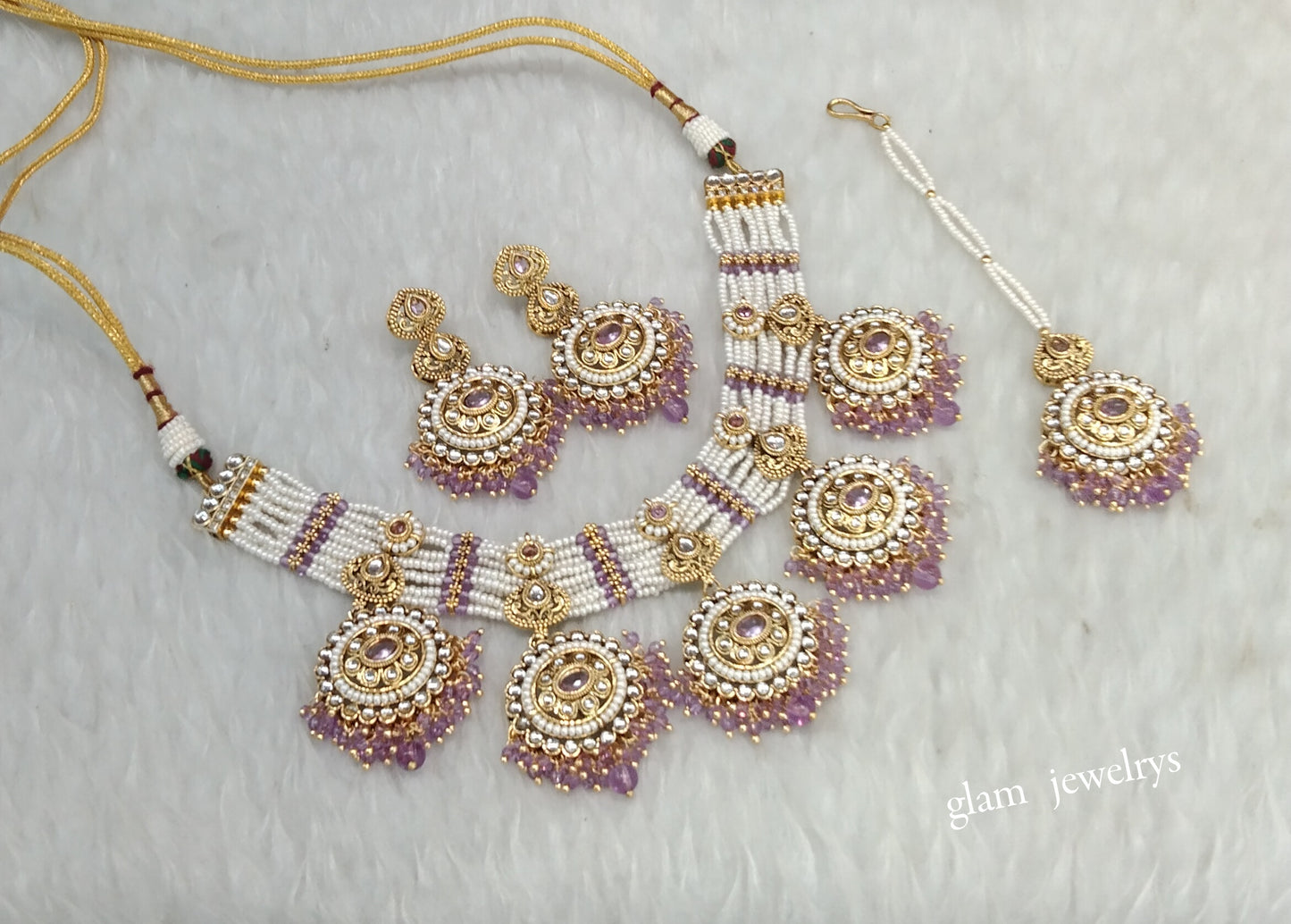 Gold Purple Kundan necklace Set/ kundan Indian jewellery Sunita sets