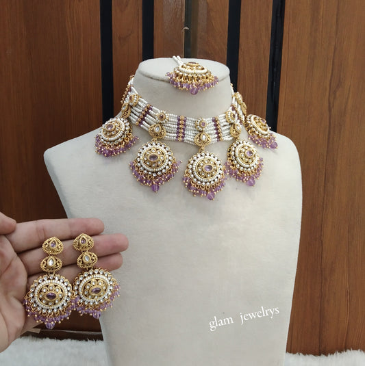Gold Purple Kundan necklace Set/ kundan Indian jewellery Sunita sets