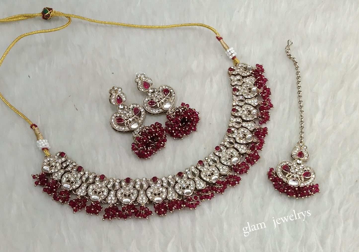 Antique Magenta Necklace Indian Jewelry Anvi Set
