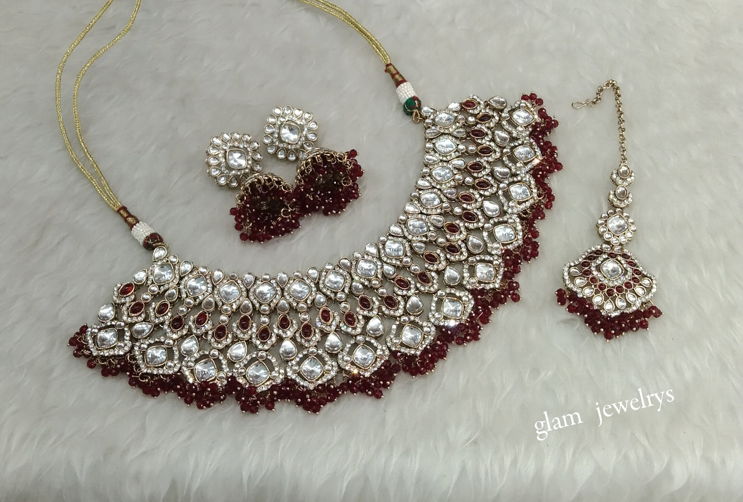 Antique Maroon Necklace Indian Jewelry Param Set