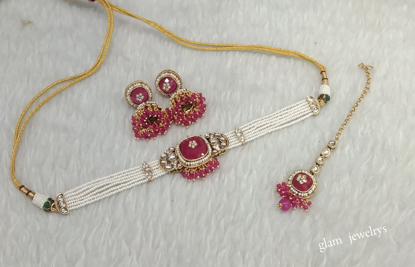 Magenta Kundan Choker Indian jewellery Asma sets