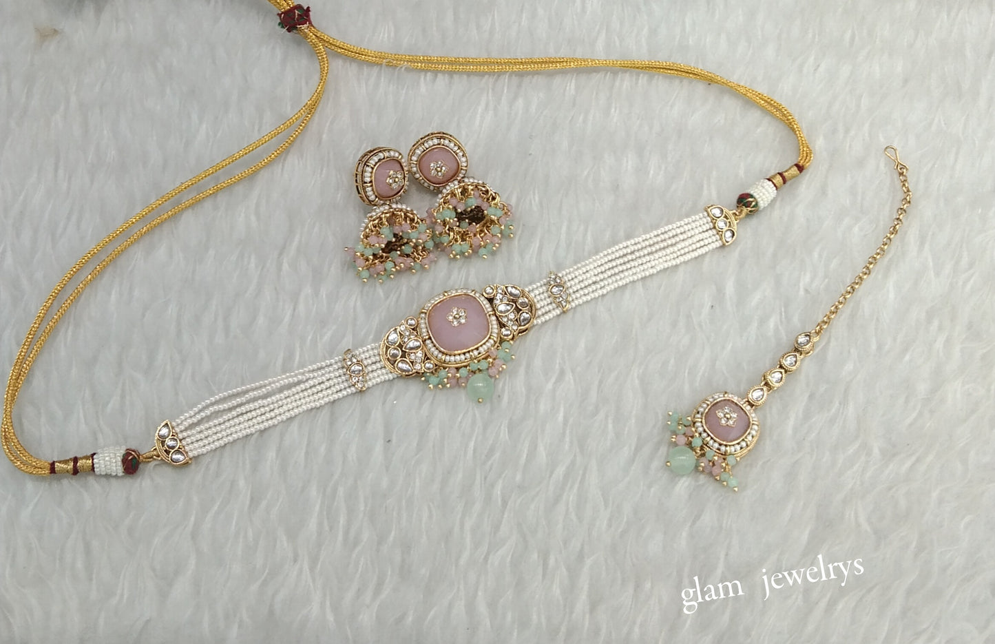Mint Pink Kundan Choker Indian jewellery Asma sets