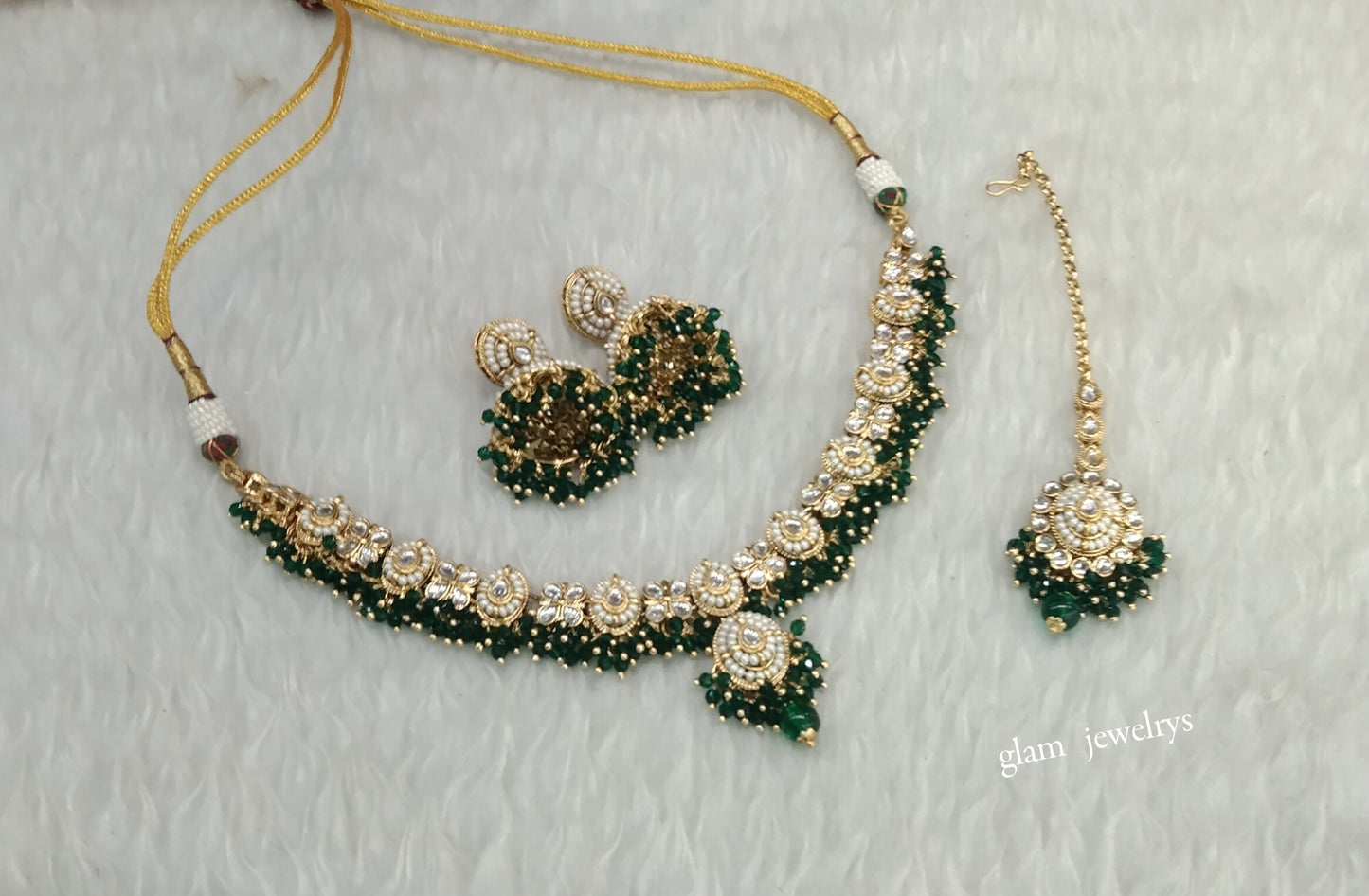 Gold Green Kundan Necklace Indian Jewelry Rania Set