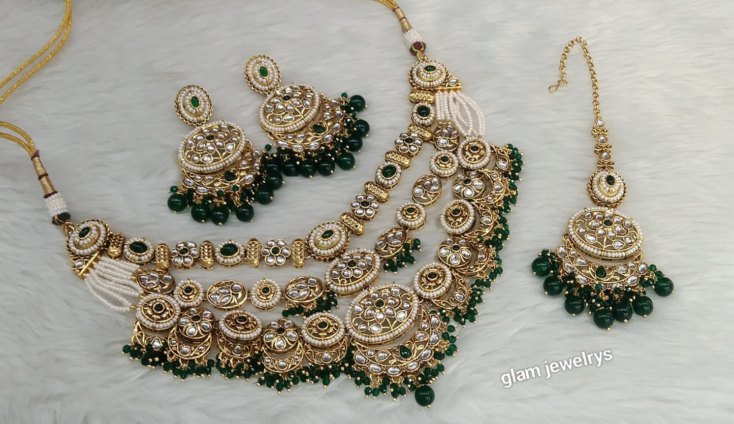 Gold Green Kundan necklace Set/ kundan Indian Naomi jewellery sets