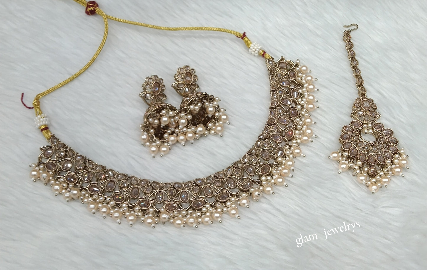 Antique Gold Necklace Indian Jewelry Harper Set