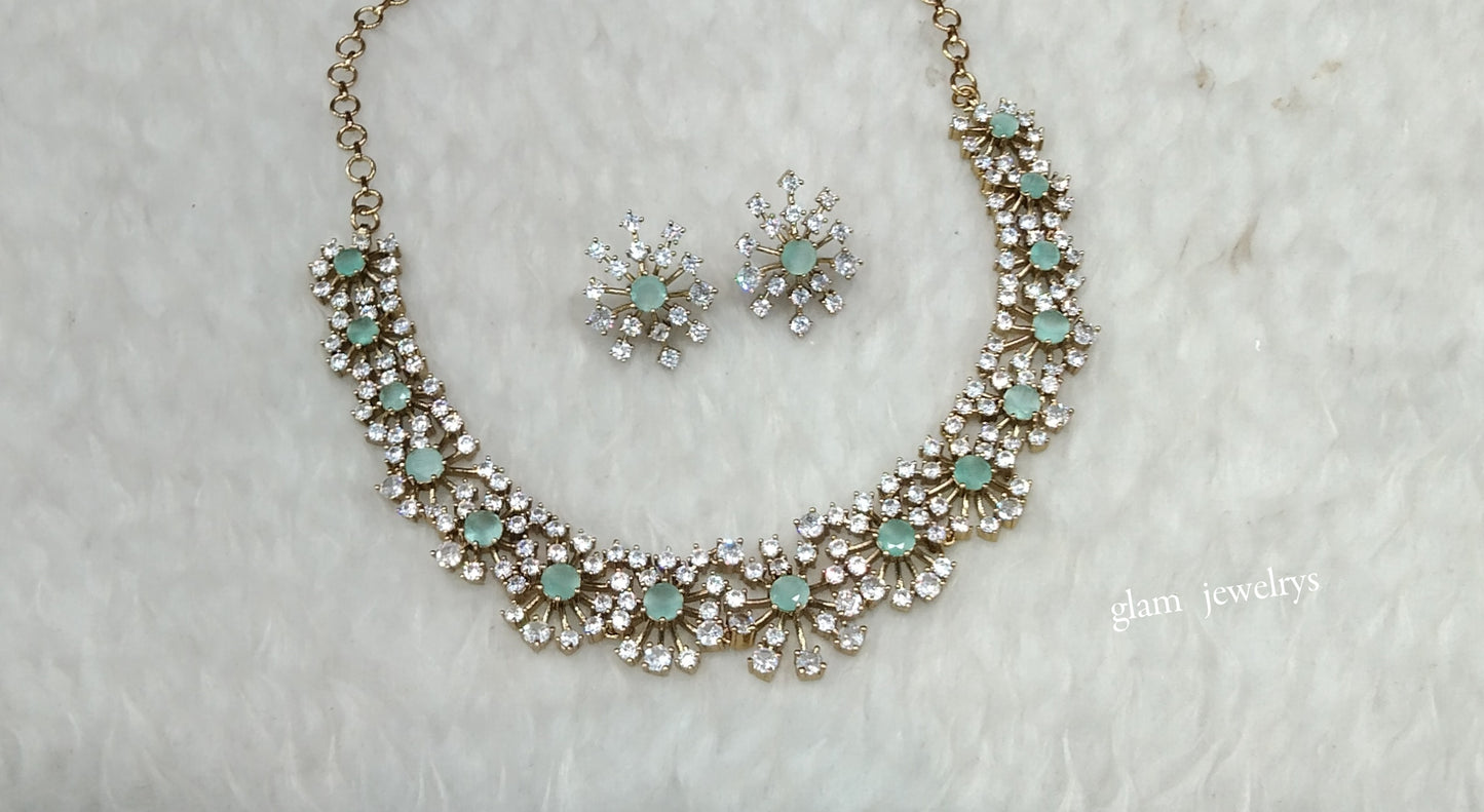 Antique Mint American Diamond AD Eden Necklace Set /Indian Necklace Sets