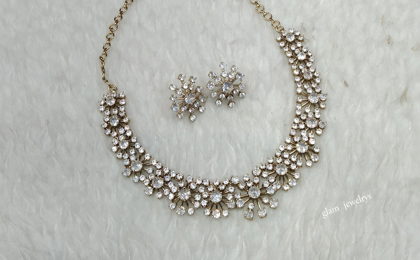 Antique White American Diamond AD Eden Necklace Set /Indian Necklace Sets