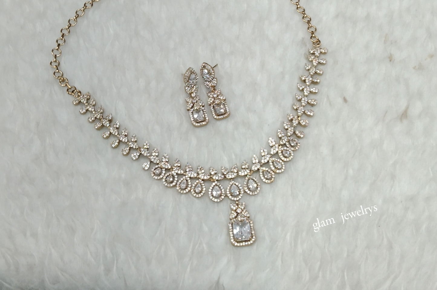 Antique White American Diamond AD Emery Necklace Set /Indian Necklace Sets