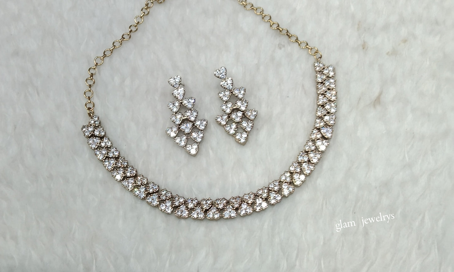 Antique White American Diamond AD Skylar Necklace Set /Indian Necklace Sets