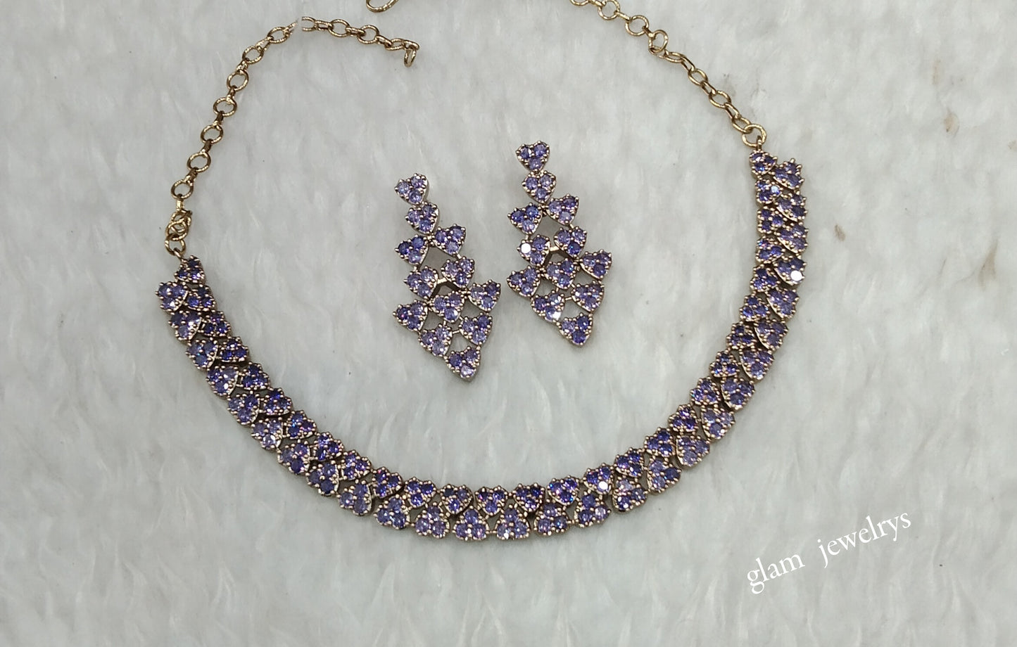 Antique Lavender American Diamond AD Skylar Necklace Set /Indian Necklace Sets