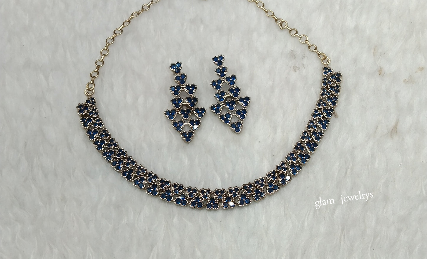 Antique Blue American Diamond AD Skylar Necklace Set /Indian Necklace Sets