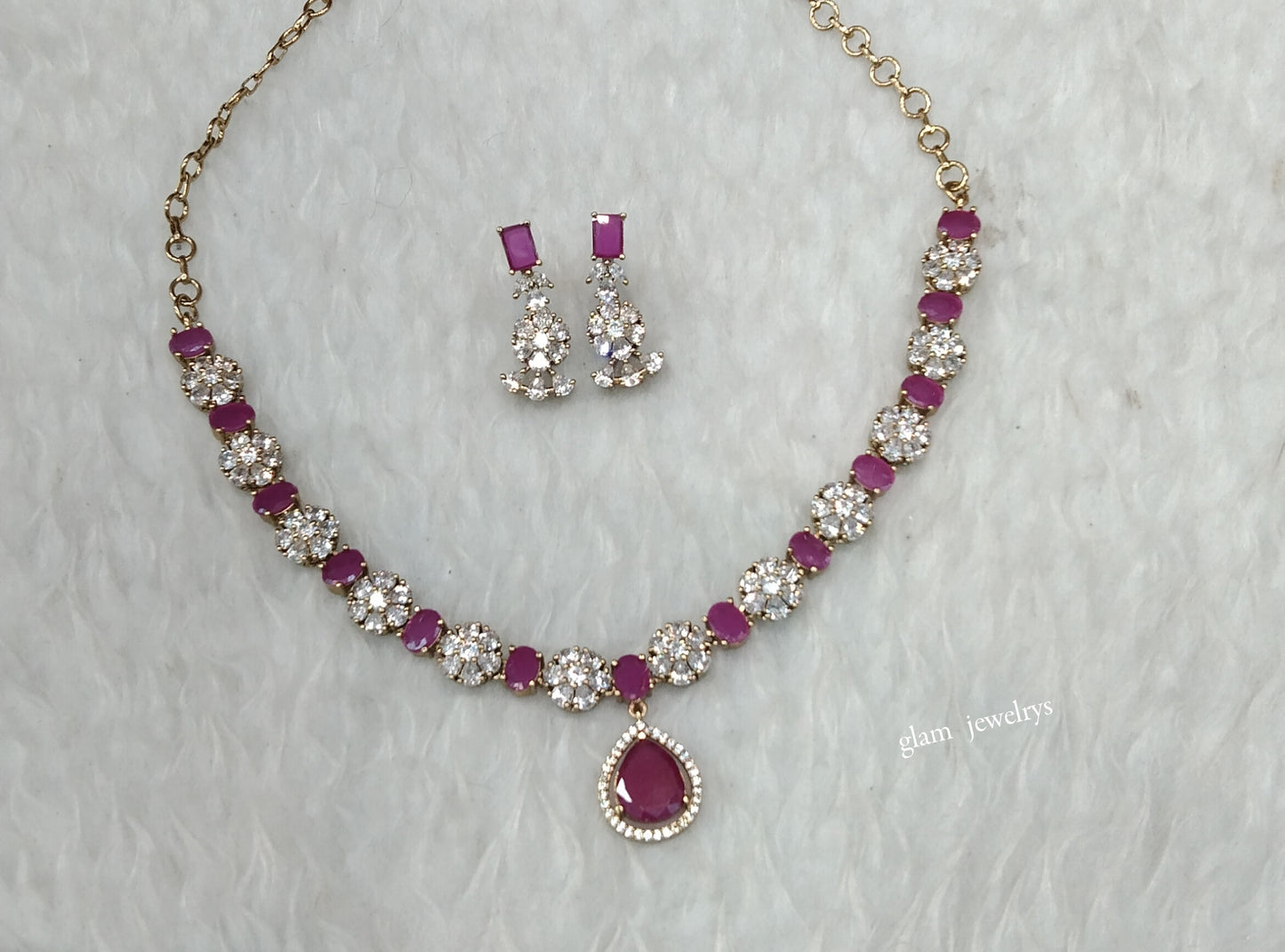 Antique Ruby American Diamond AD Geeta Necklace Set /Indian Necklace Sets