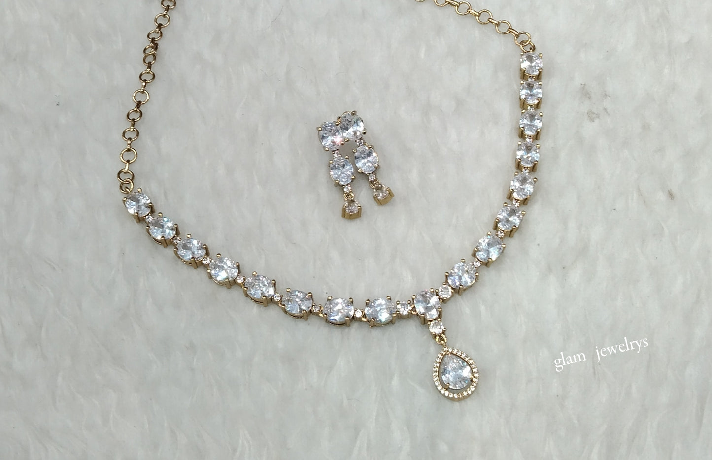 Antique White American Diamond AD Finley Necklace Set /Indian Necklace Set