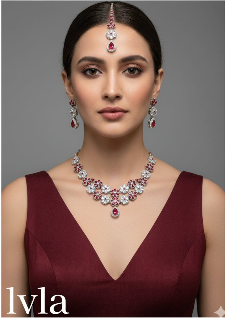 Silver Mroon Necklace Lvla sets