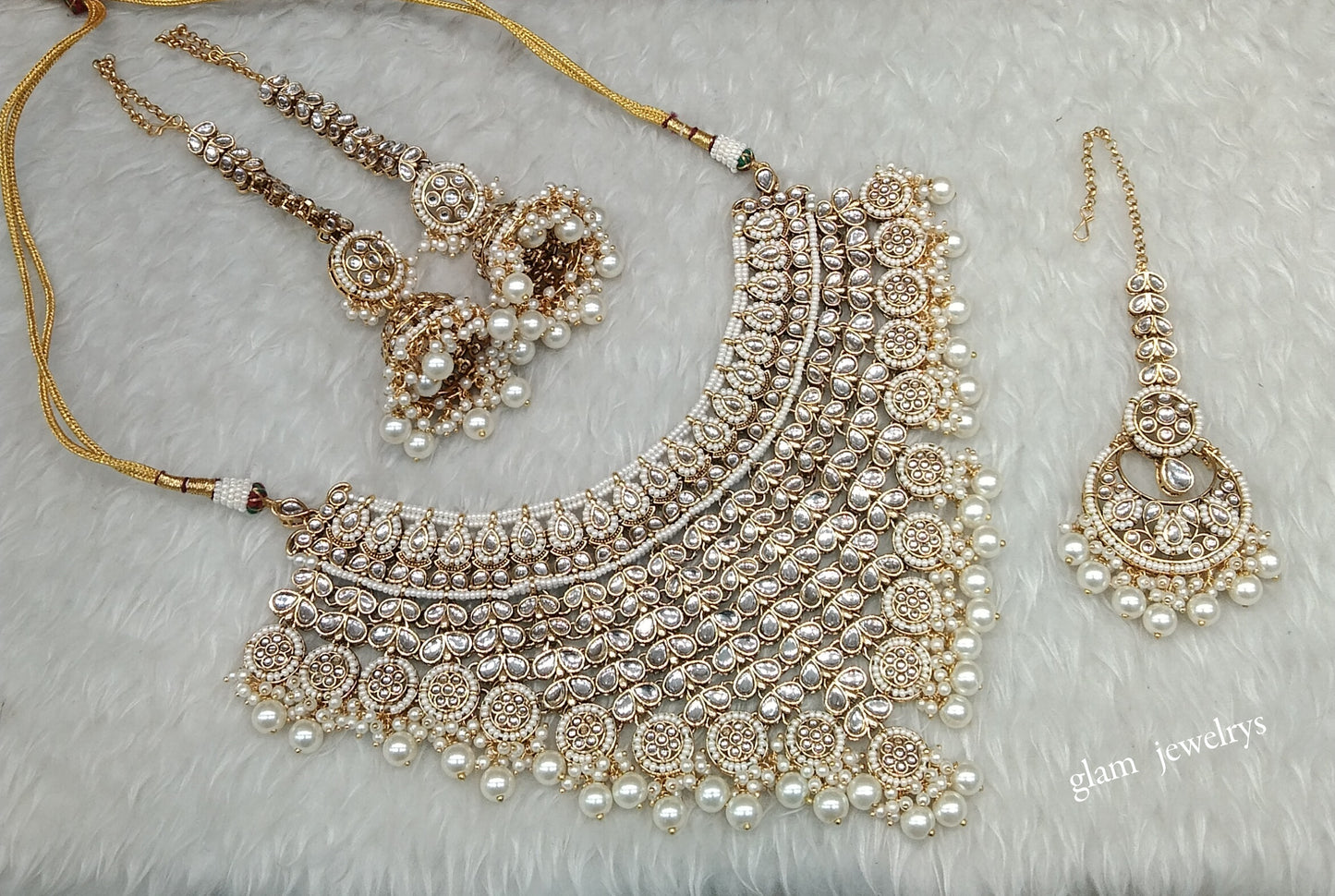 Indian Jewellery/ Gold white Bridal Kundan necklace Set Bridal Jewellery Tatum Necklace