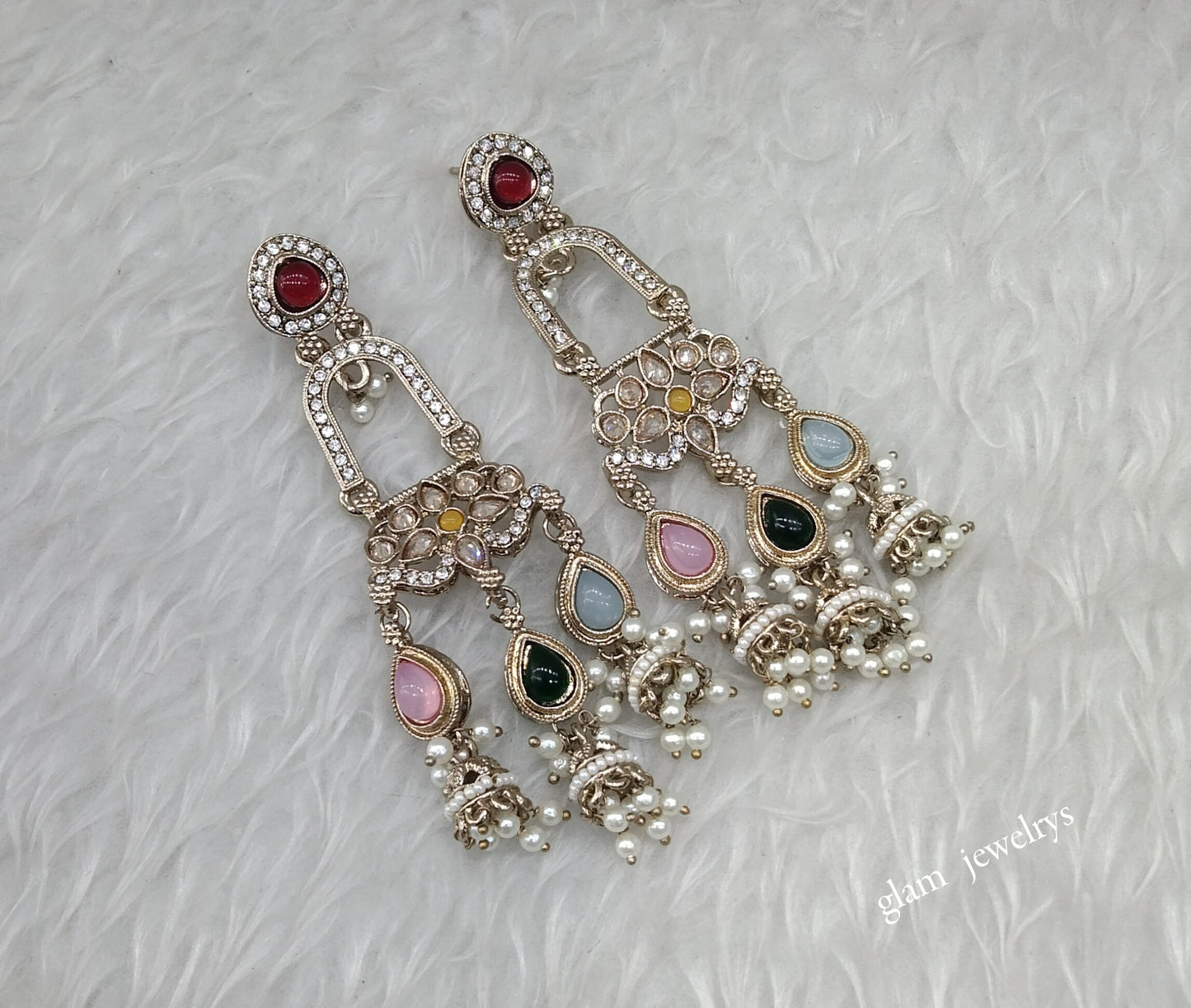 Antique Gold Multi Color Bollywood Indian Etta Earrings