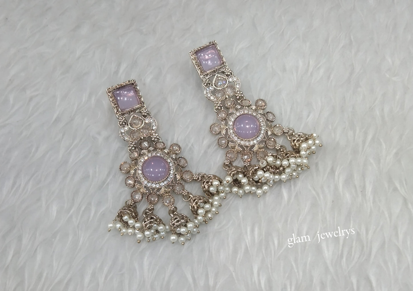 Antique Gold Lavender Bollywood Indian Louka Earrings