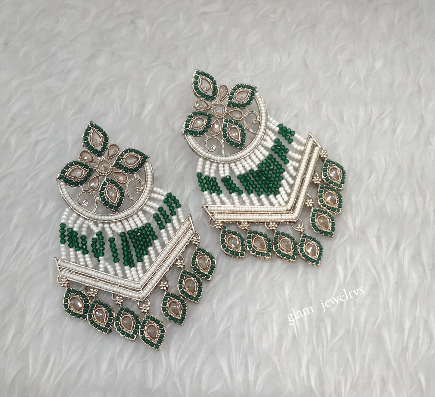 Antique Gold Green Bollywood Indian Mate Earrings