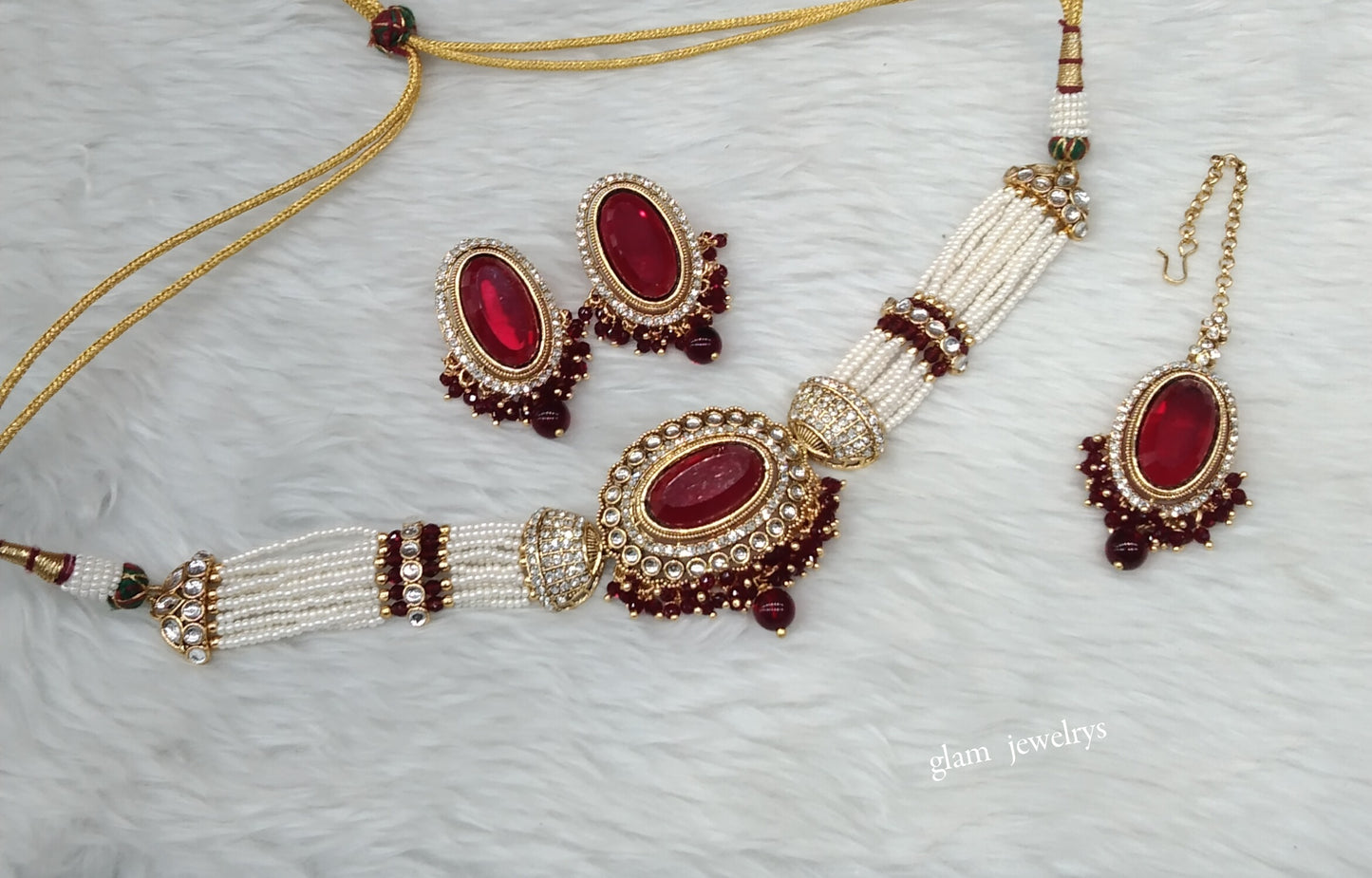 Gold Maroon kundan Choker Indian jewellery Neetu sets