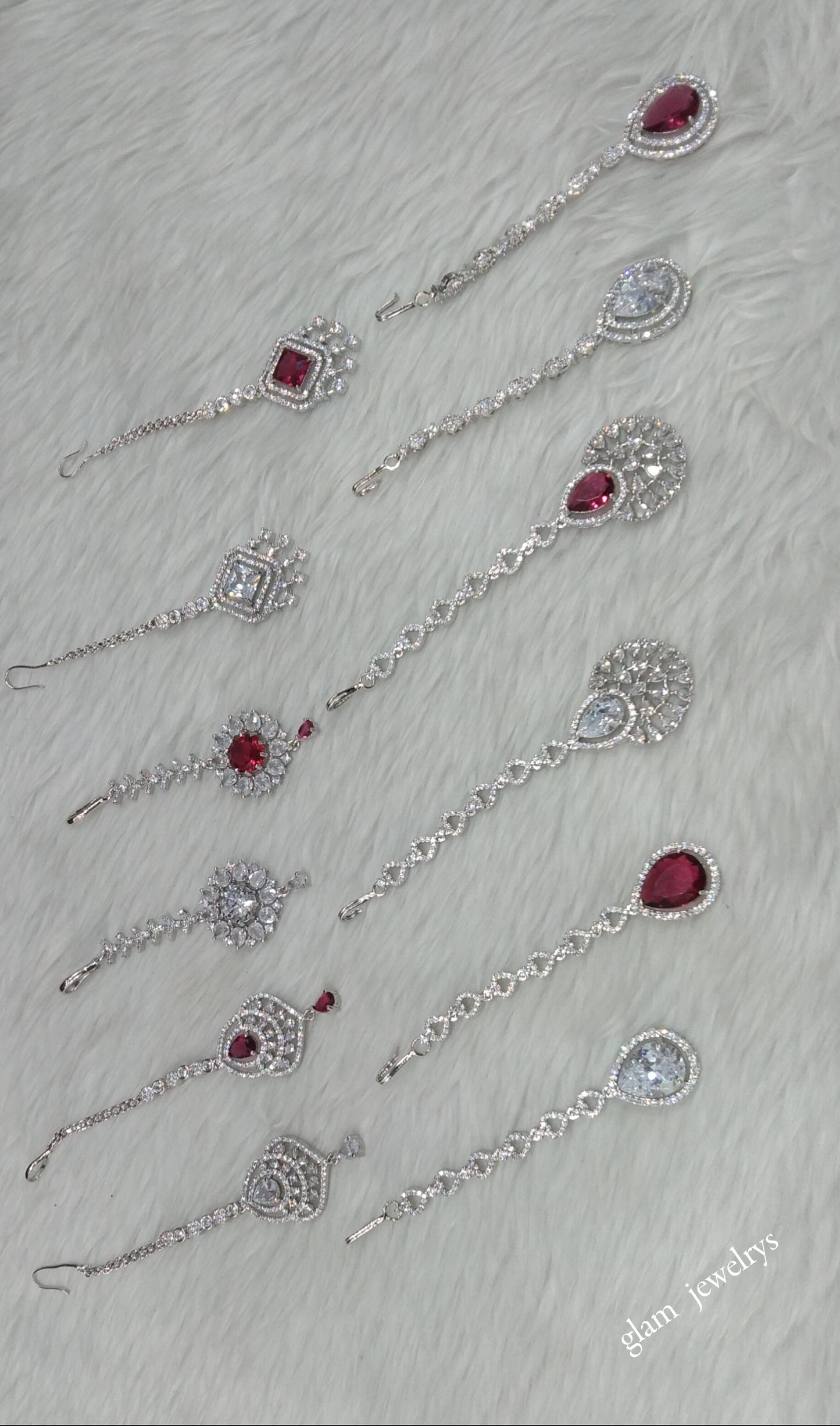 Silver Cz Tikka Indian Jewellery Headpiece Set