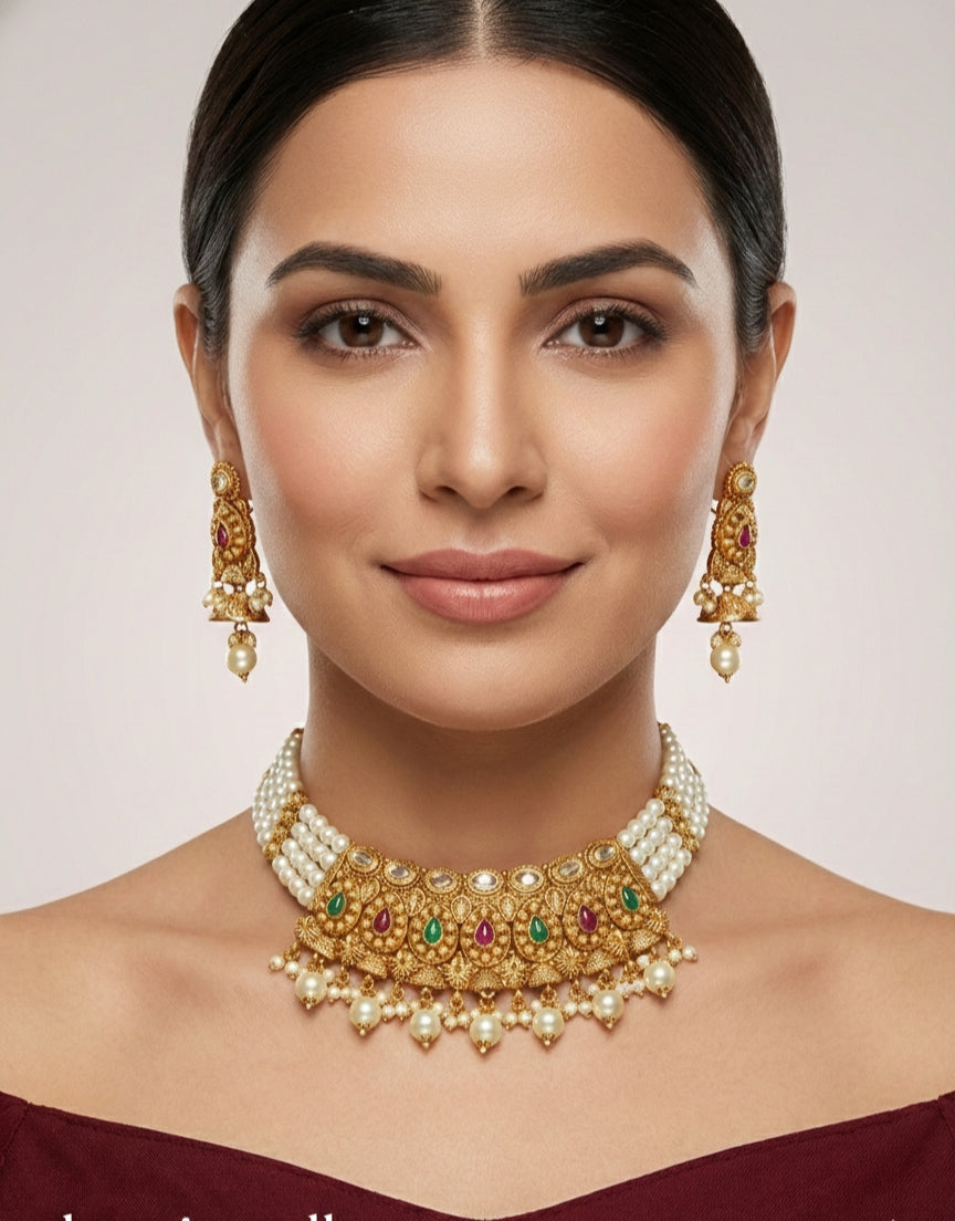 Gold Polki Necklace set/ Gold Necklace Mintin sets