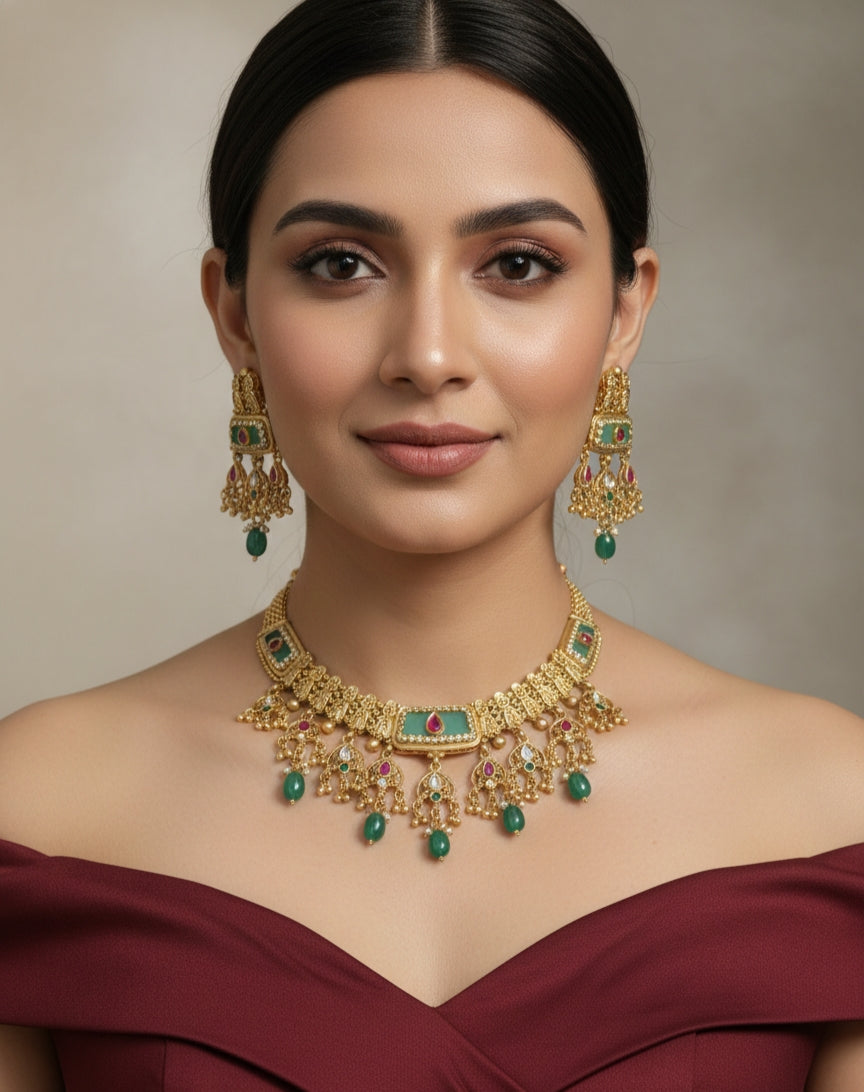 Gold Polki Necklace set/ Gold Necklace Mintin sets