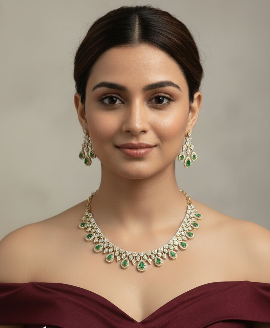 Antique Ruby American Diamond AD Sona Necklace Set /Indian Necklace Devin Sets