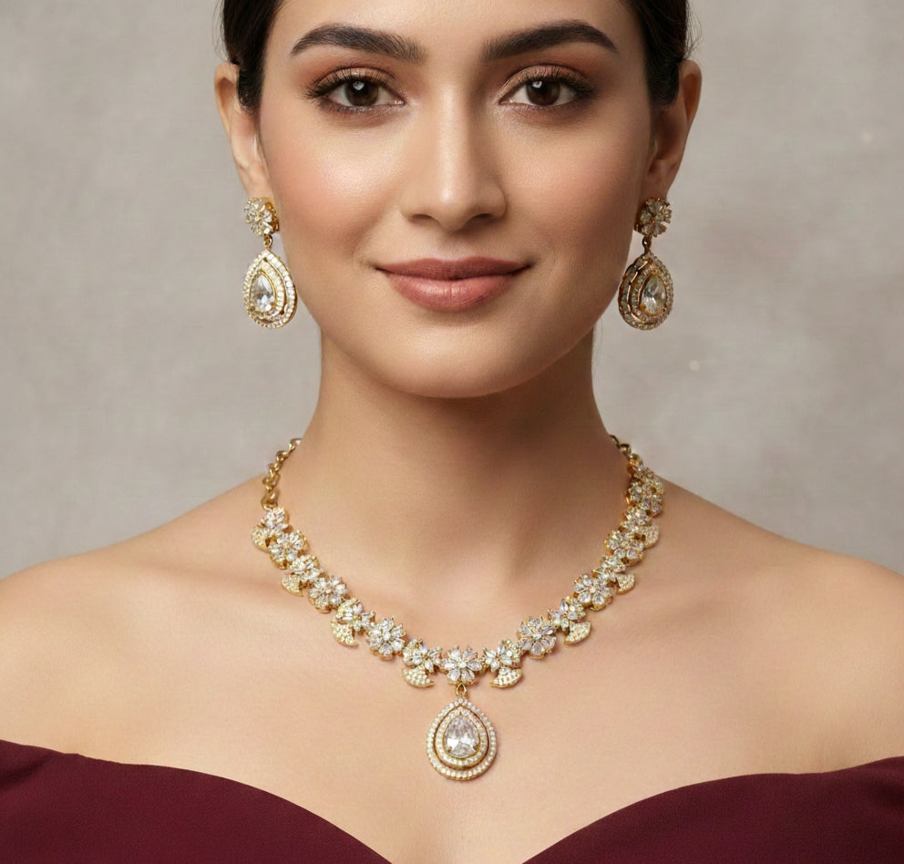 Antique American Diamond AD Sona Necklace Set /Indian Necklace Berry Sets