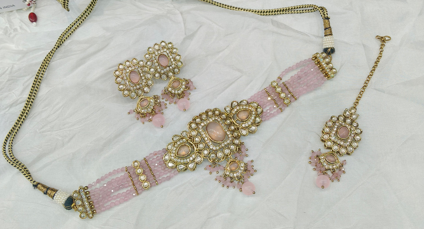 Pink kundan Choker Indian jewellery Gini sets