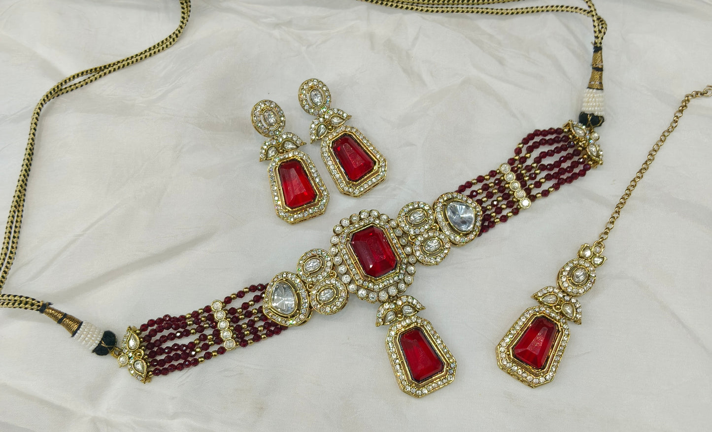 Maroon kundan Choker Indian jewellery Gini sets
