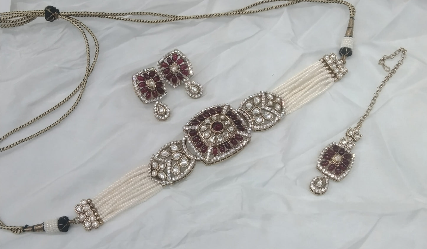 Maroon kundan Choker Indian jewellery Gini sets