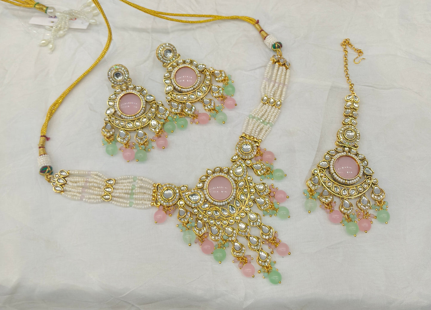 Mint pink Kundan necklace Set/ kundan Indian jewellery kundan Ekta sets