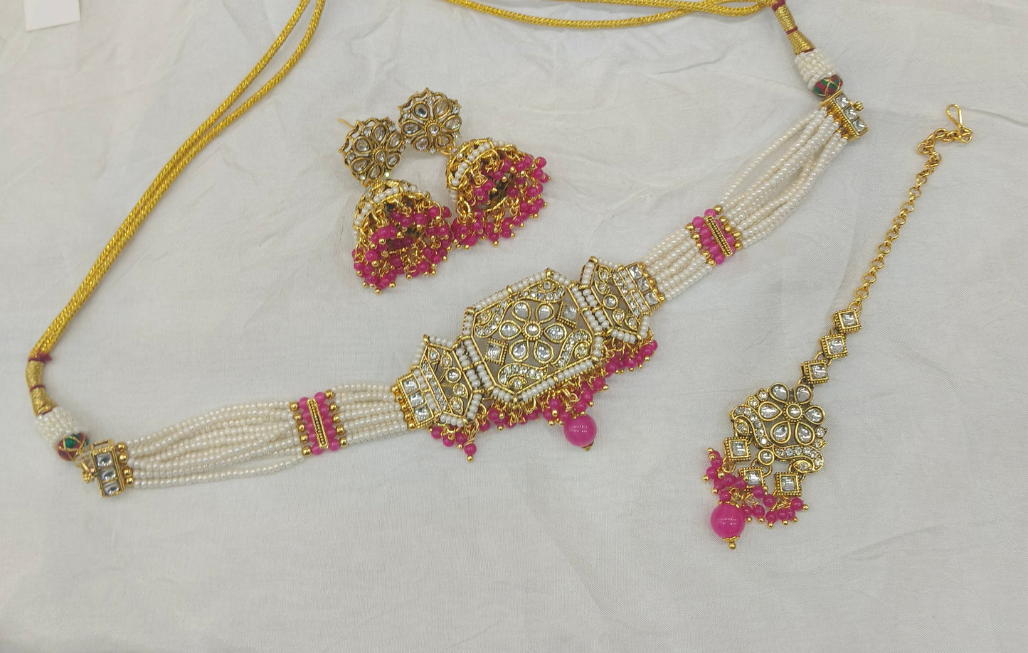 Indian Jewellery Dark Pink Kundan choker Jai Sets