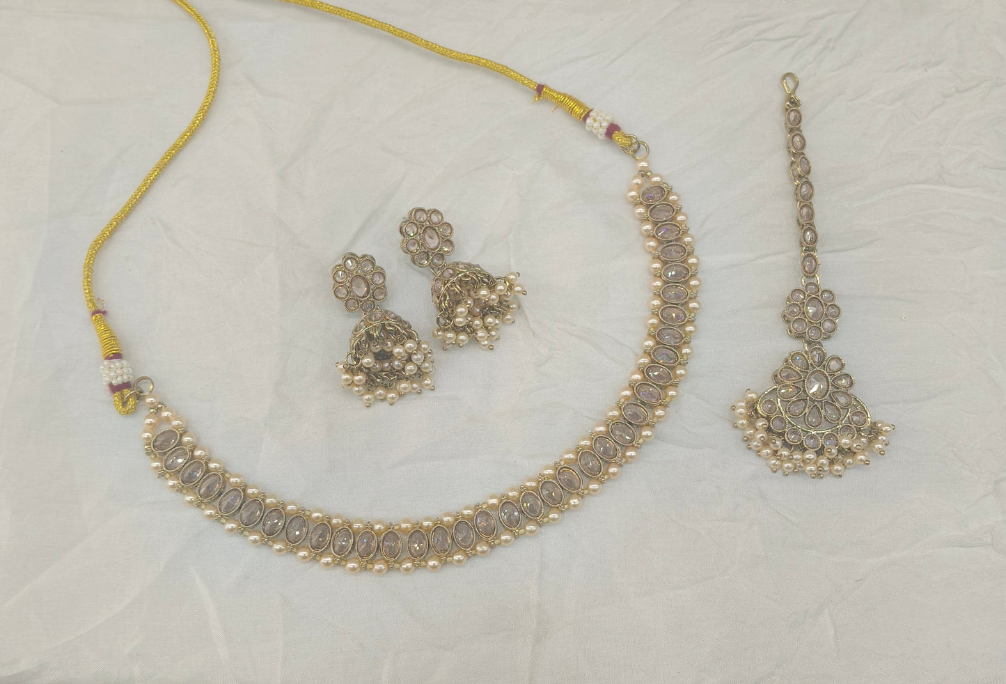 Antique Gold Necklace Set/ Antique gold Indian Bridal Jagjeet Jewellery