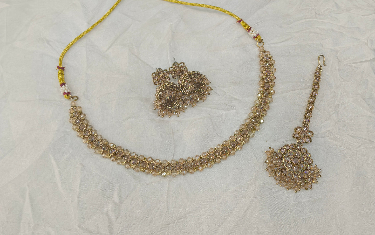 Antique Gold Crystal Necklace Set/ Antique gold Indian Bridal Jagjeet Jewellery