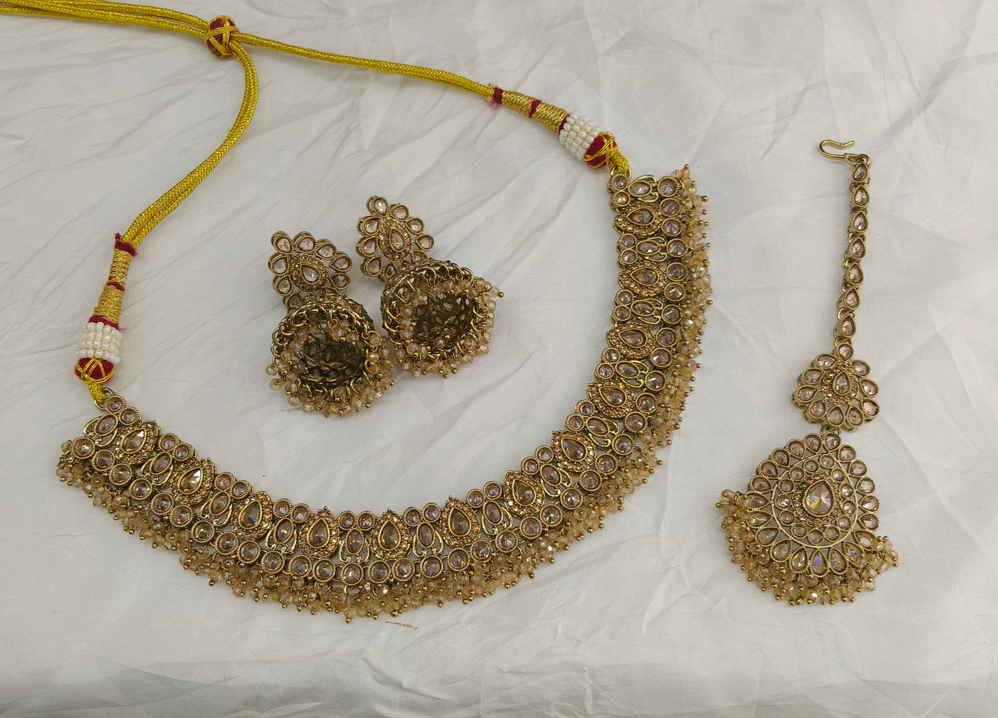 Antique Gold Necklace Set/ Antique gold rani Indian Bridal Fern Jewellery